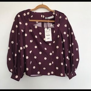 Zara Polka Dot Square neck Blouse Ballon Sleeves Medium